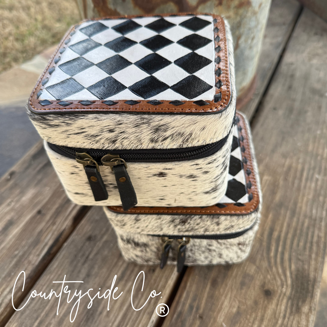 Checkered Tooled Leather Jewelry Box