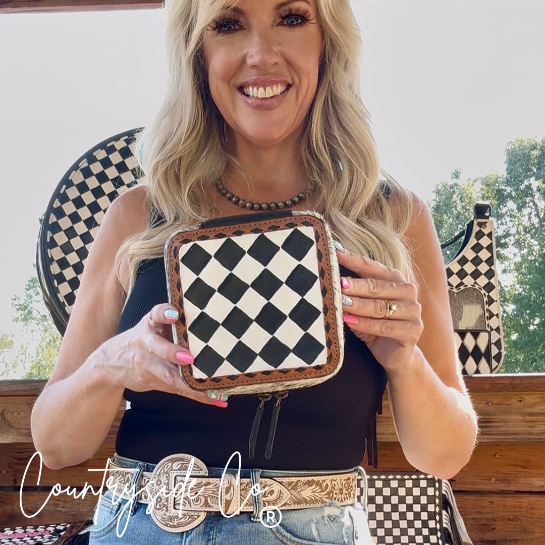 Checkered Tooled Leather Jewelry Box