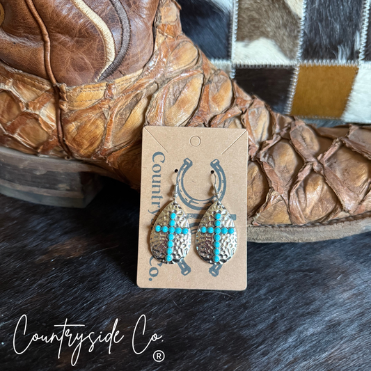 silver and turquoise cross earrings
