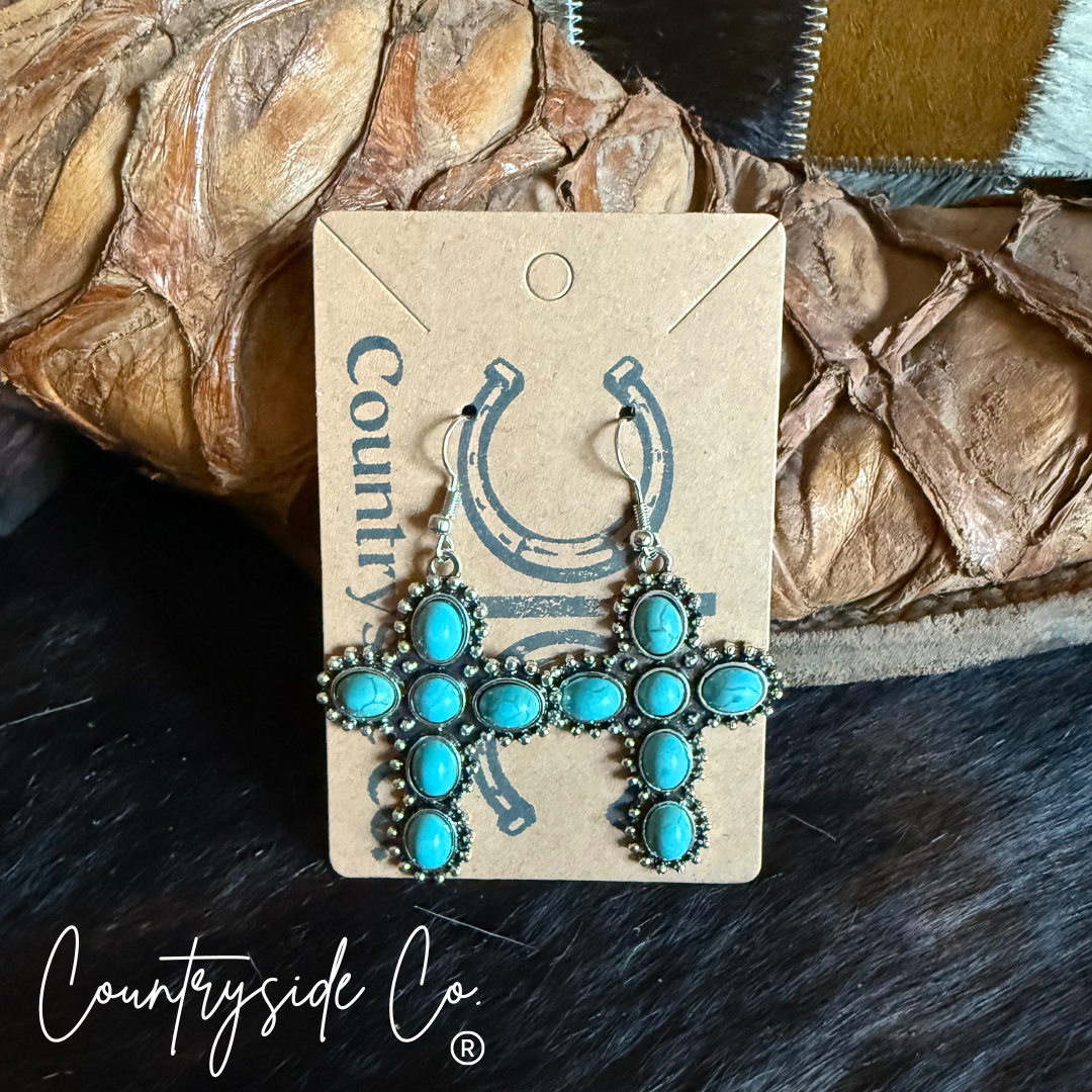 Cross Turquoise Dangle Earrings