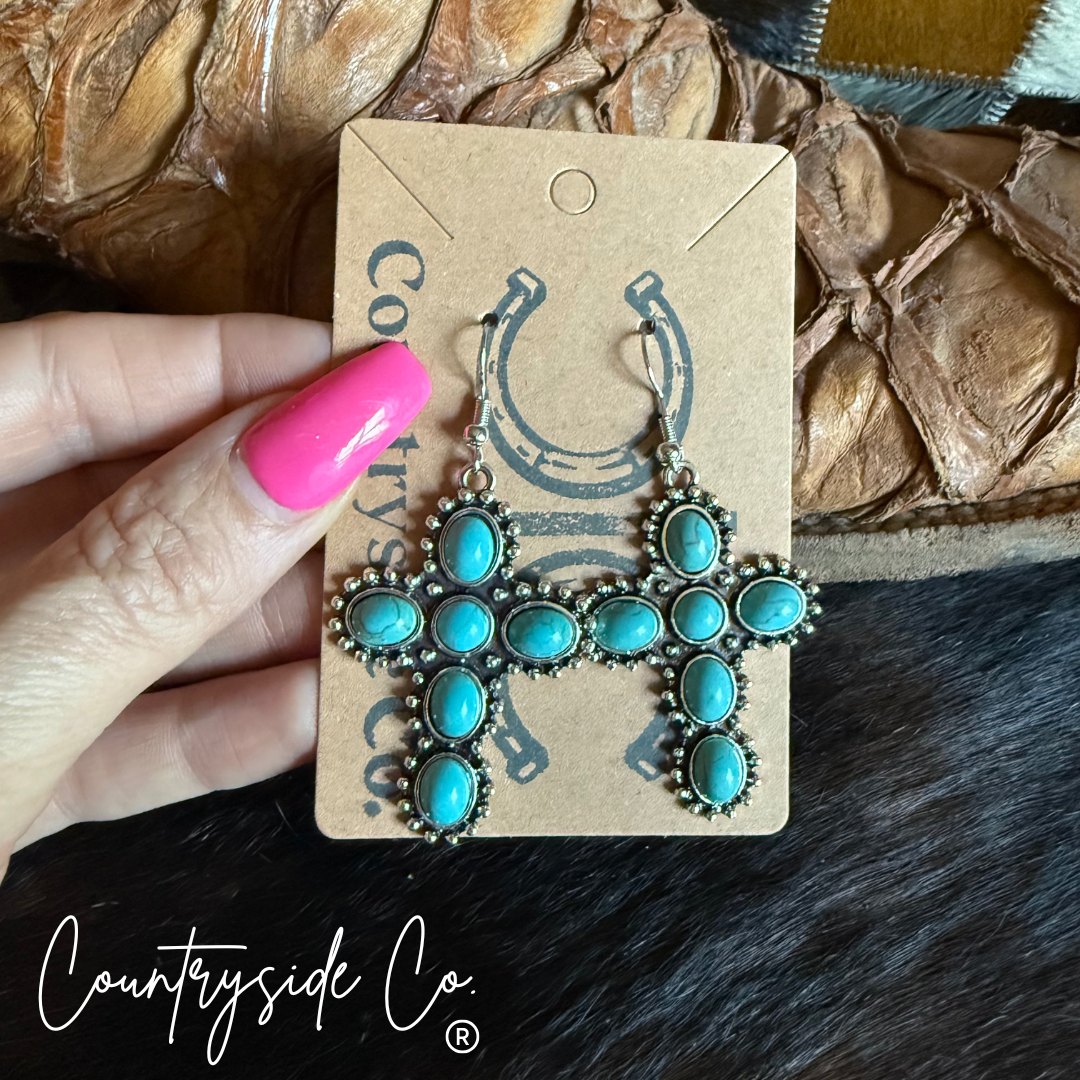 Cross Turquoise Dangle Earrings