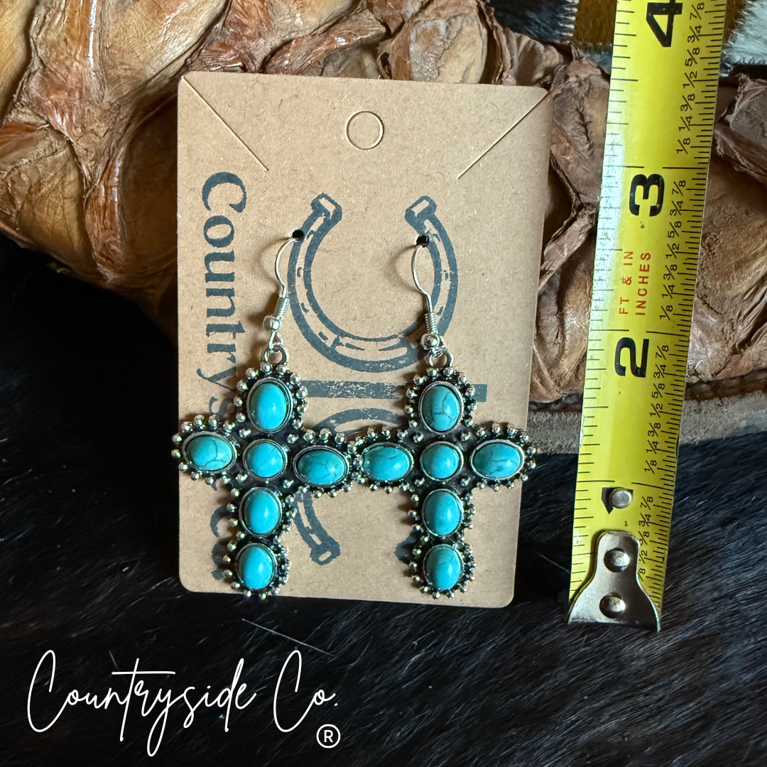 Cross Turquoise Dangle Earrings