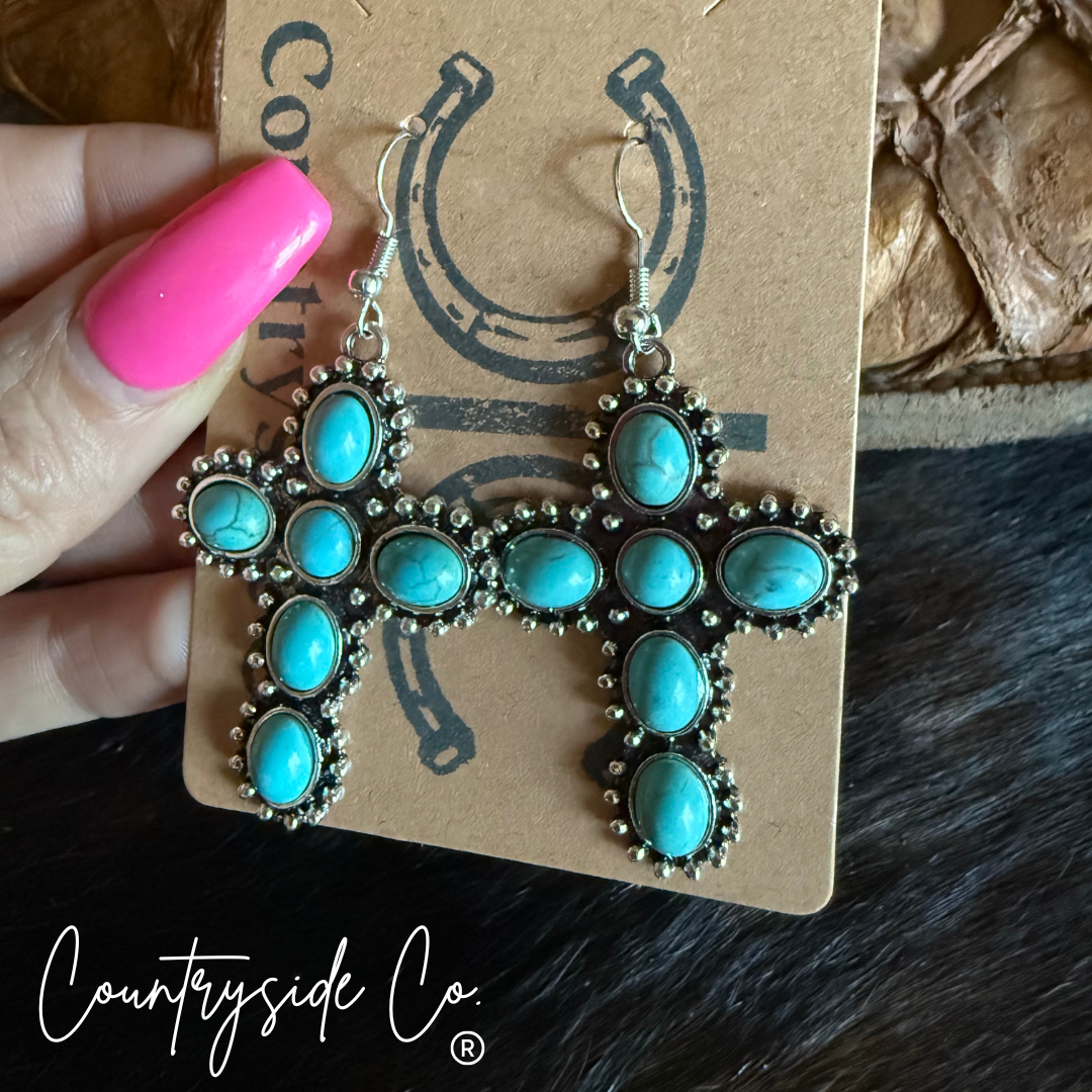 Cross Turquoise Dangle Earrings