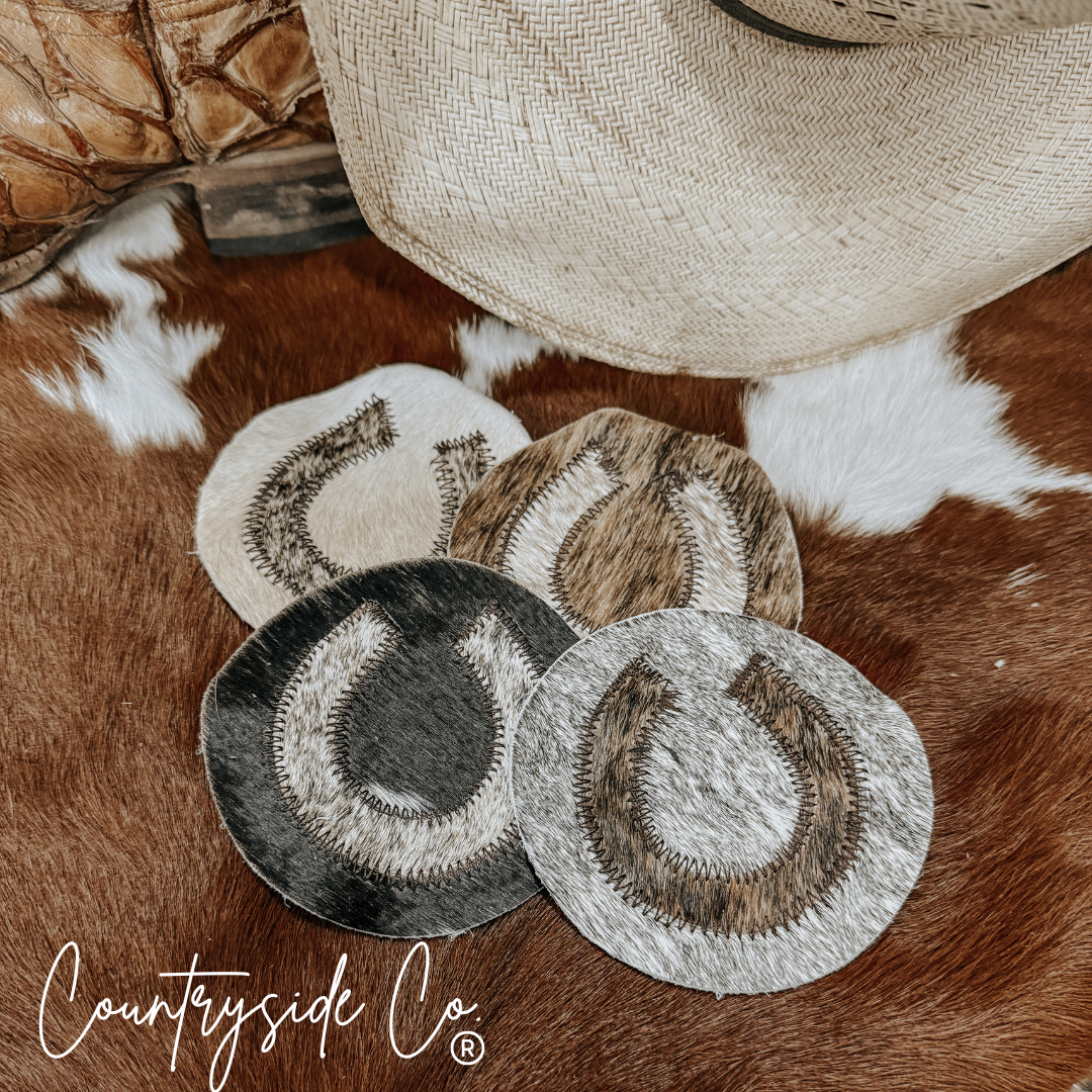 Horseshoe Cowhide Coaster Set