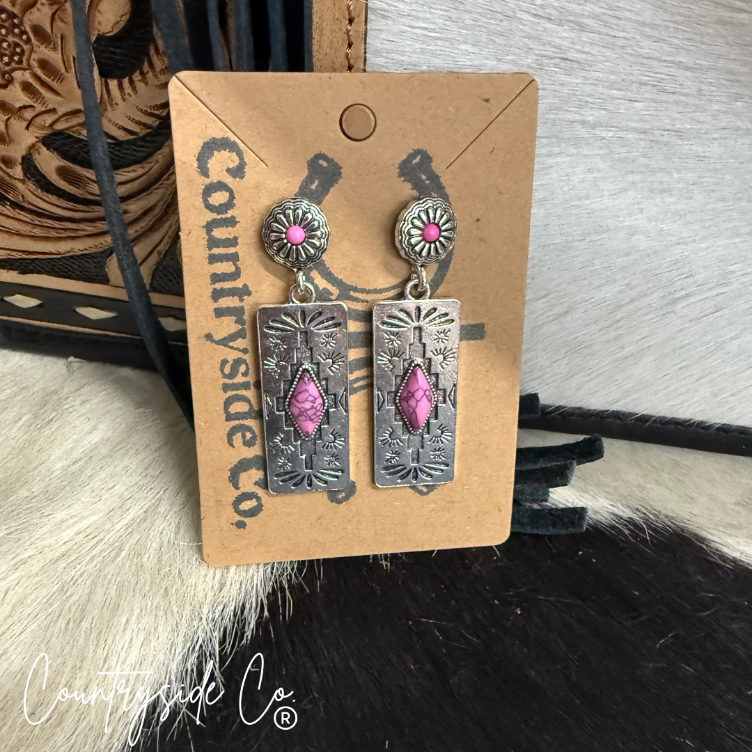 Pink Aztec Dangle Earrings