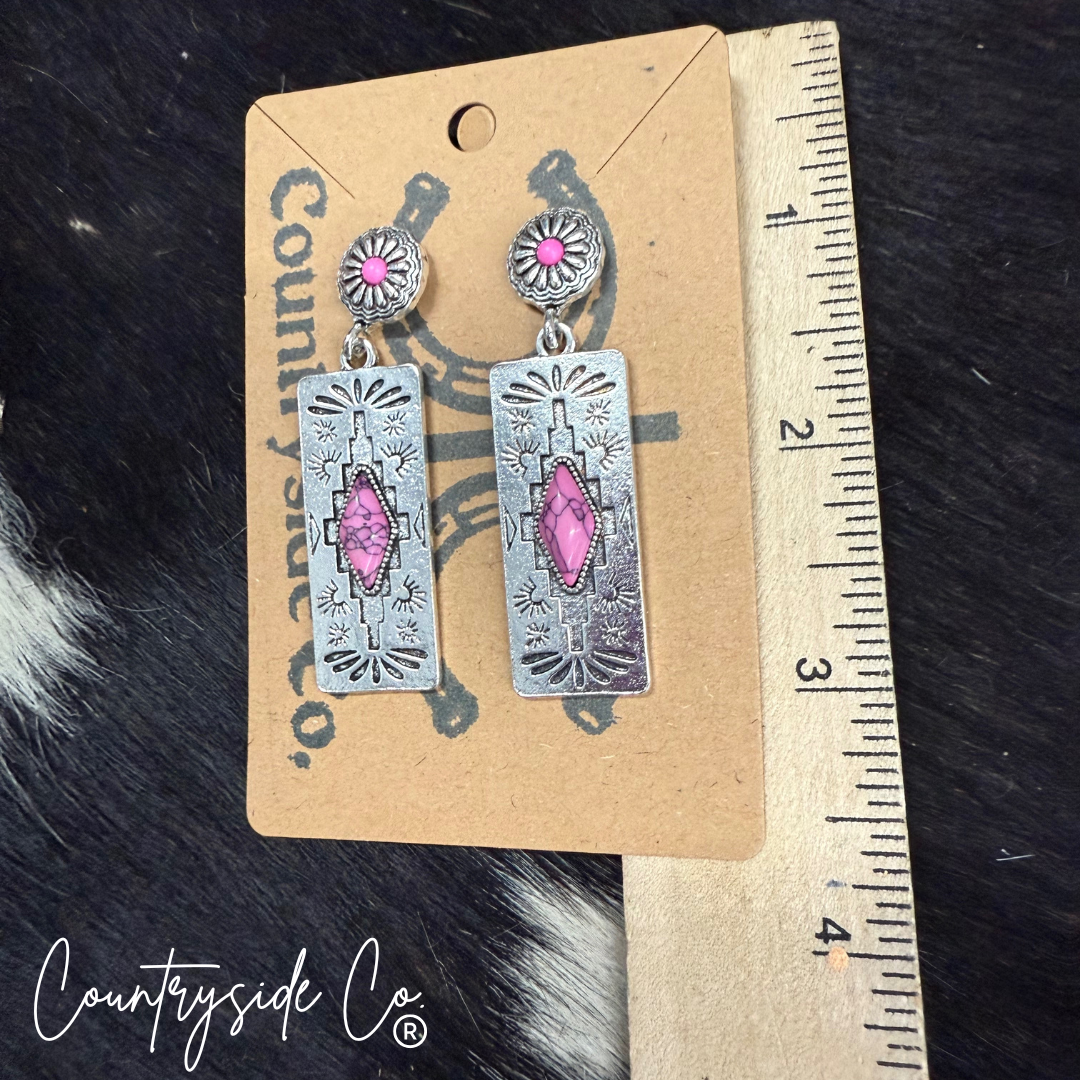 Pink Aztec Dangle Earrings