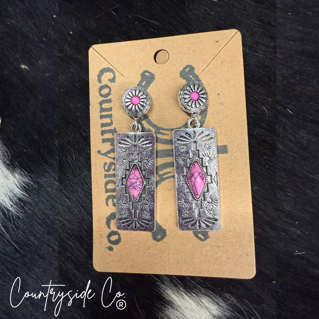 Pink Aztec Dangle Earrings