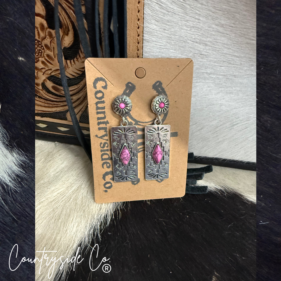 Pink Aztec Dangle Earrings