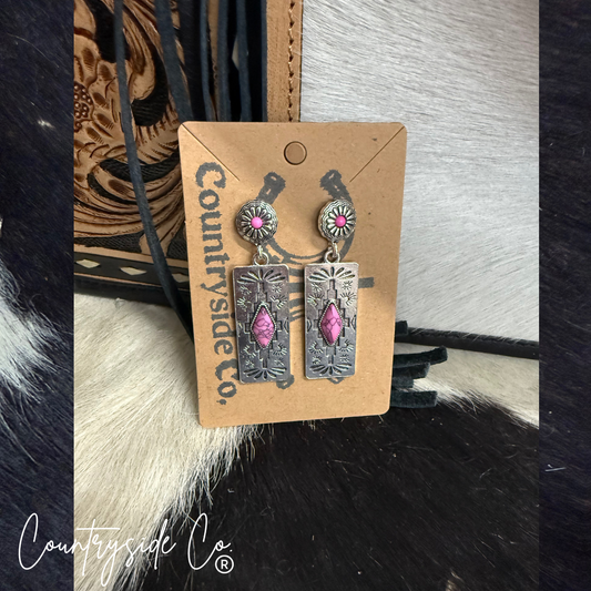 Pink Aztec Dangle Earrings
