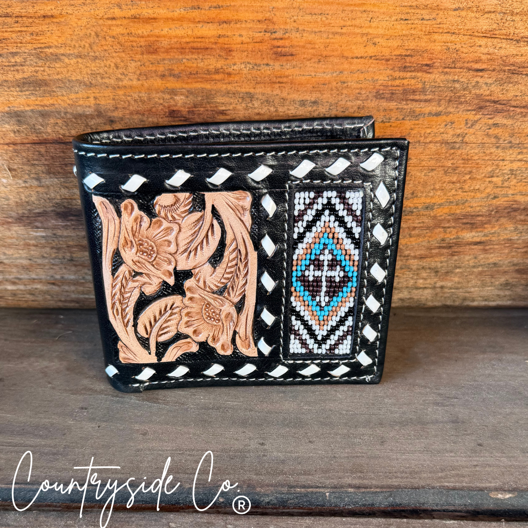 Beaded Cross Leather Men's Wallet