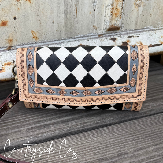 Zadie Checkered Tooled Leather Wallet