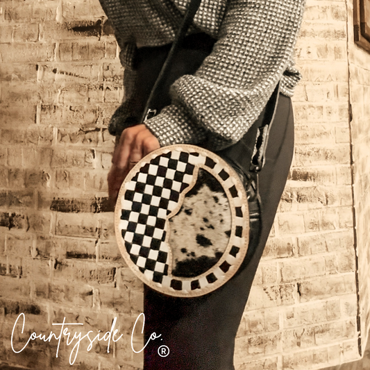 Emery Checkered & Cowhide Canteen Purse