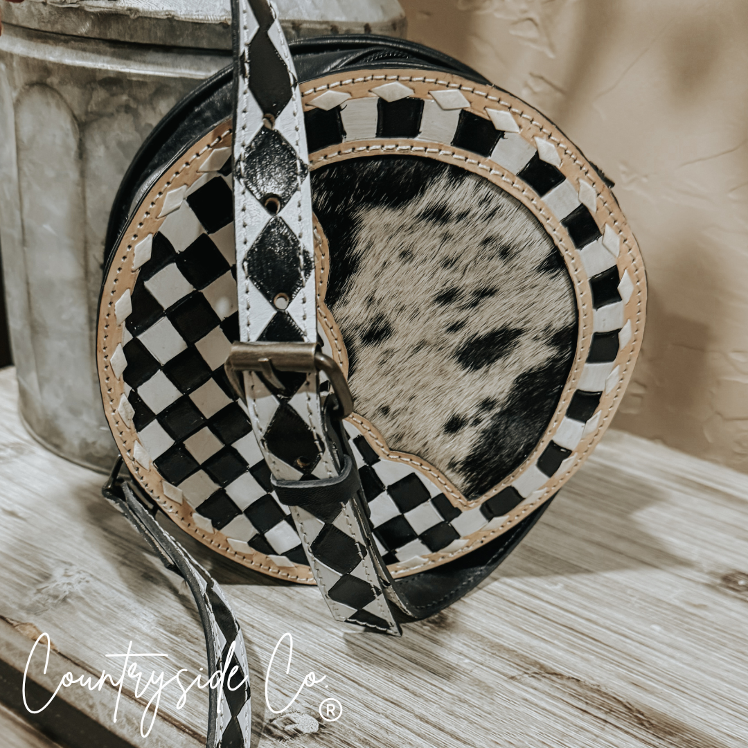 Emery Checkered & Cowhide Canteen Purse