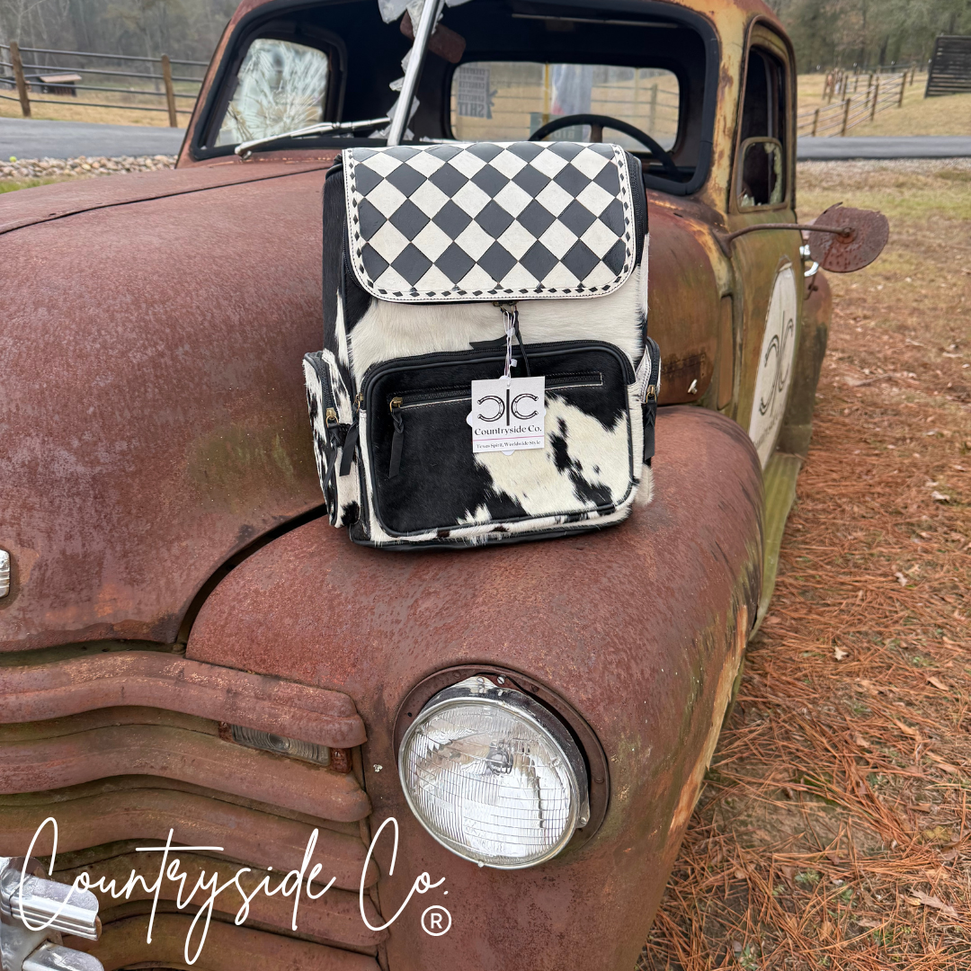 Checkered Cowhide Conceal Carry Backpack