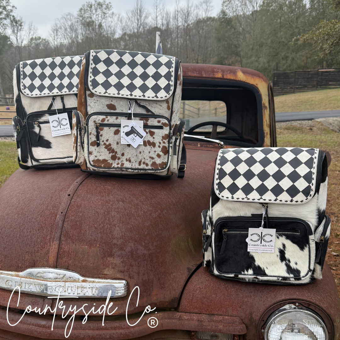 Checkered Cowhide Conceal Carry Backpack