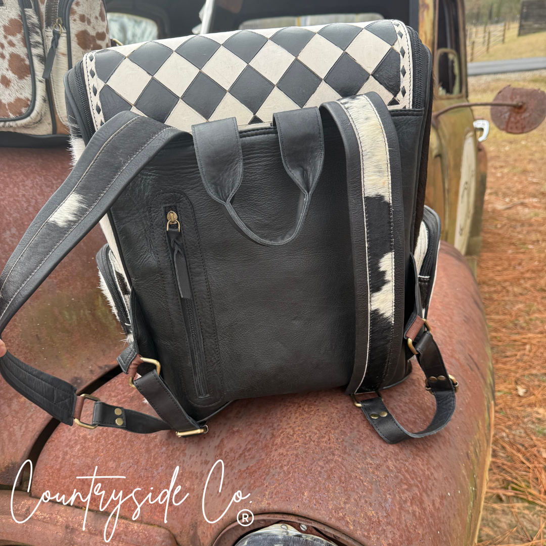 Checkered Cowhide Conceal Carry Backpack