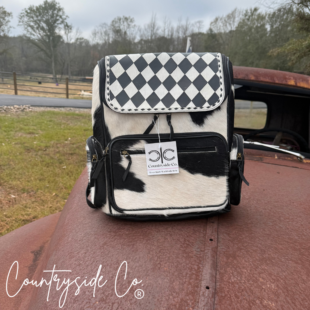 Checkered Cowhide Conceal Carry Backpack