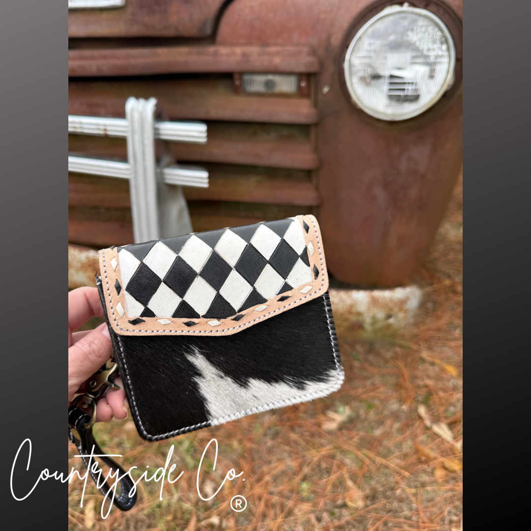 Cassy Checkered Wallet Wristlet