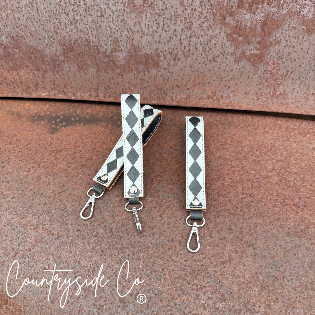 Checkered Leather Keychain Wristlet