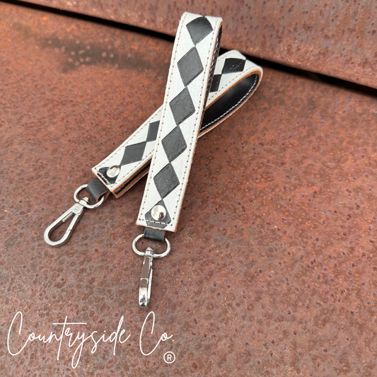 Checkered Leather Keychain Wristlet