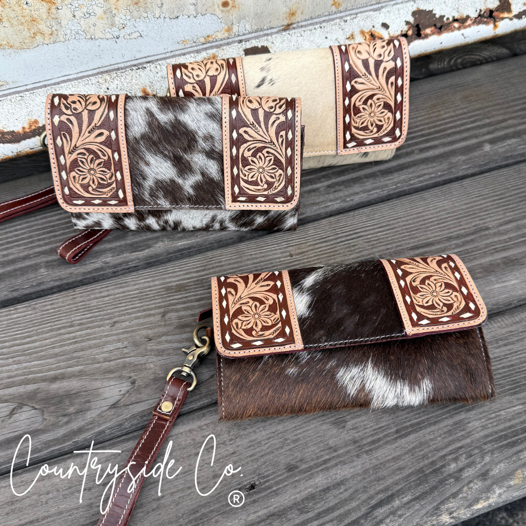 Frontier Cowhide Tooled Leather Wallet Wristlet