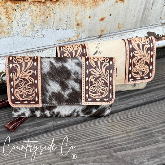Frontier Cowhide Tooled Leather Wallet Wristlet