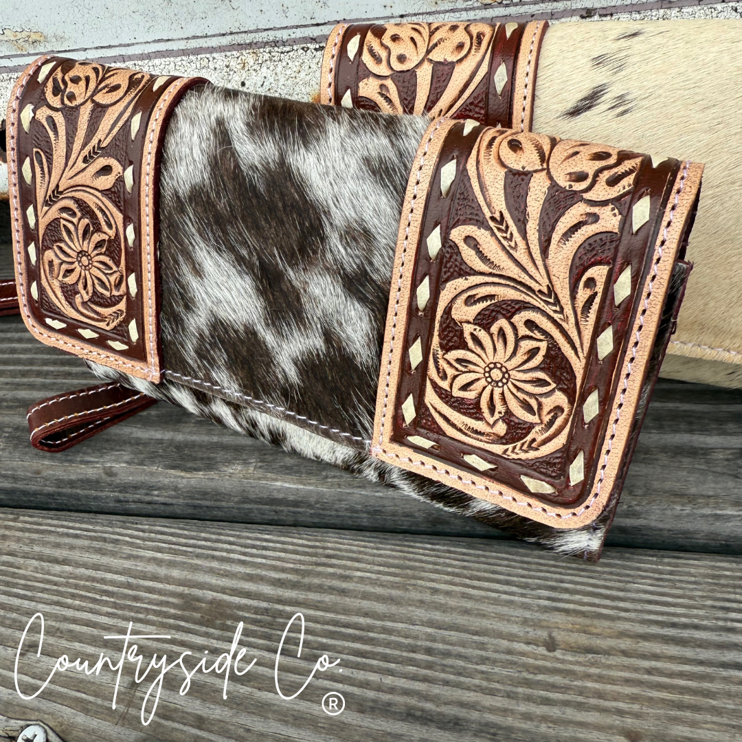 Frontier Cowhide Tooled Leather Wallet Wristlet