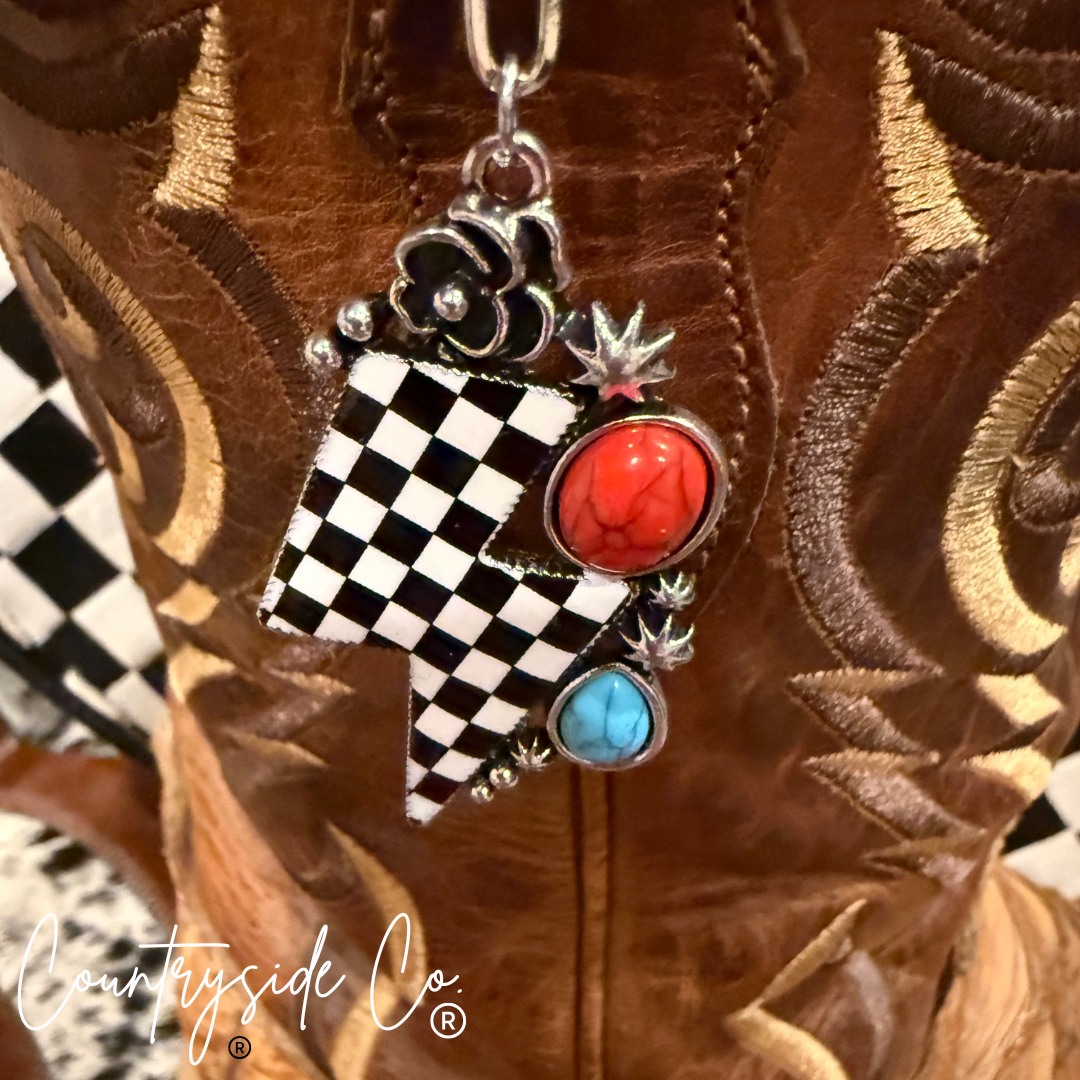 Checkered Bolt Turquoise Accent Necklace