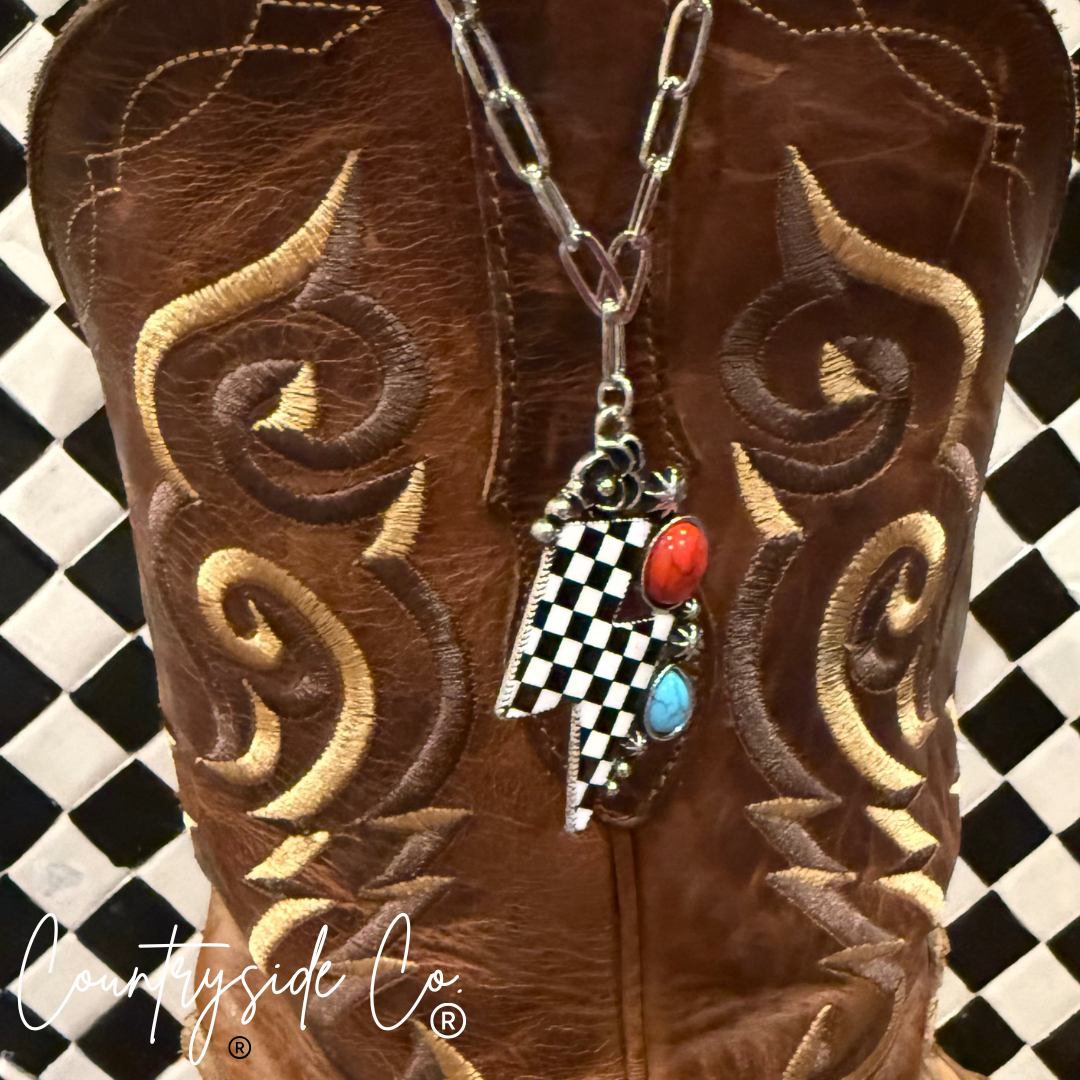 Checkered Bolt Turquoise Accent Necklace