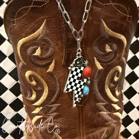 Checkered Bolt Turquoise Accent Necklace