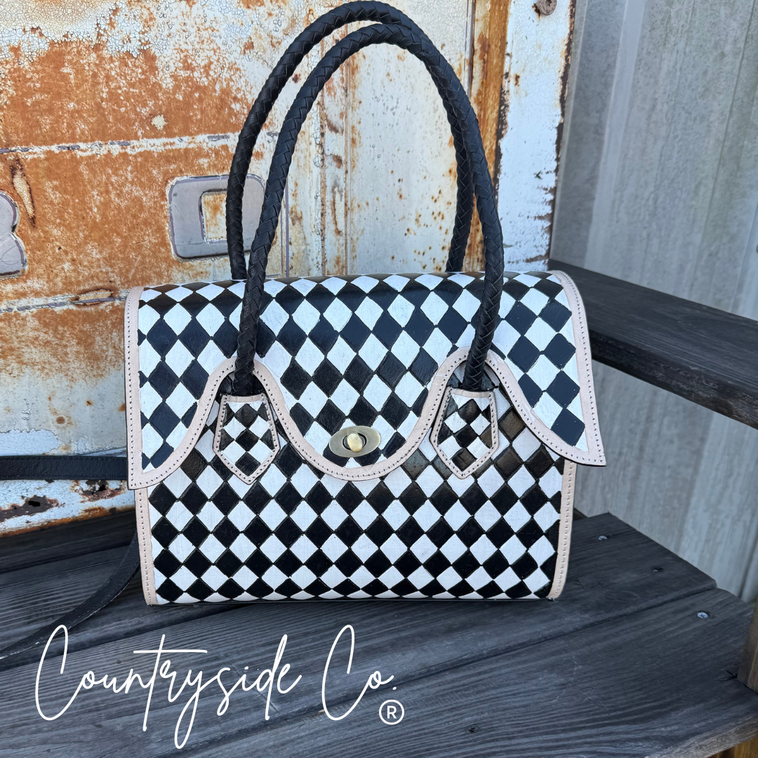 Reno Leather Checkered Conceal Carry Handbag