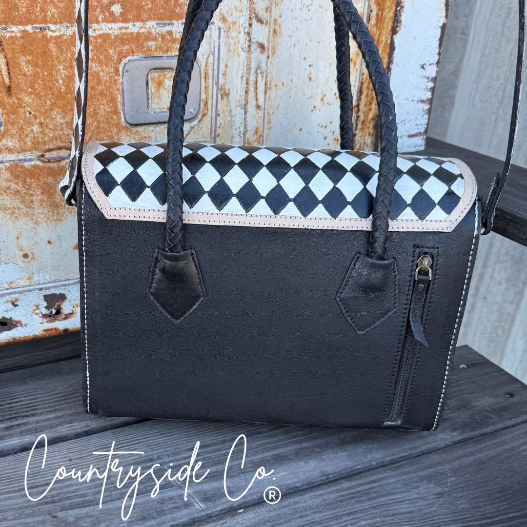 Reno Leather Checkered Conceal Carry Handbag