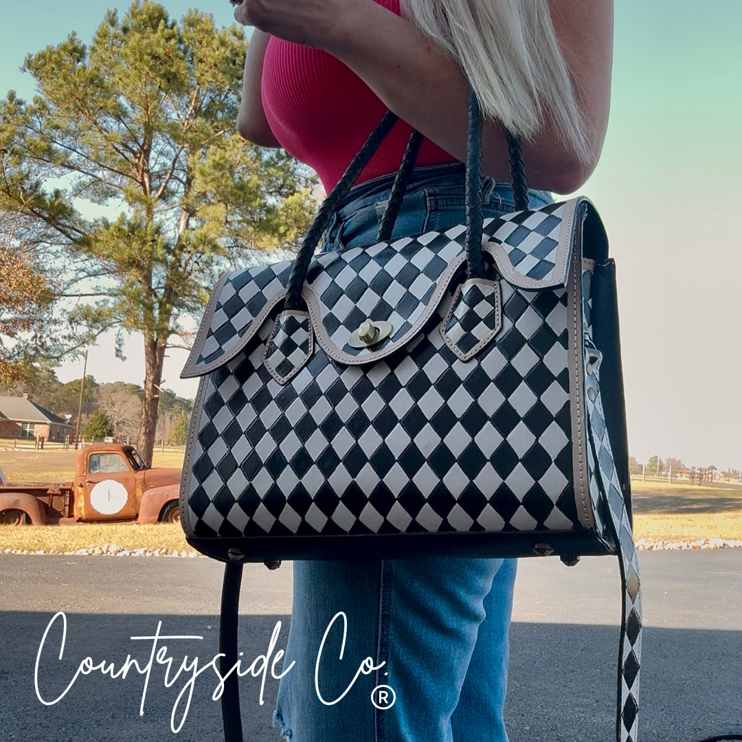 Reno Leather Checkered Conceal Carry Handbag