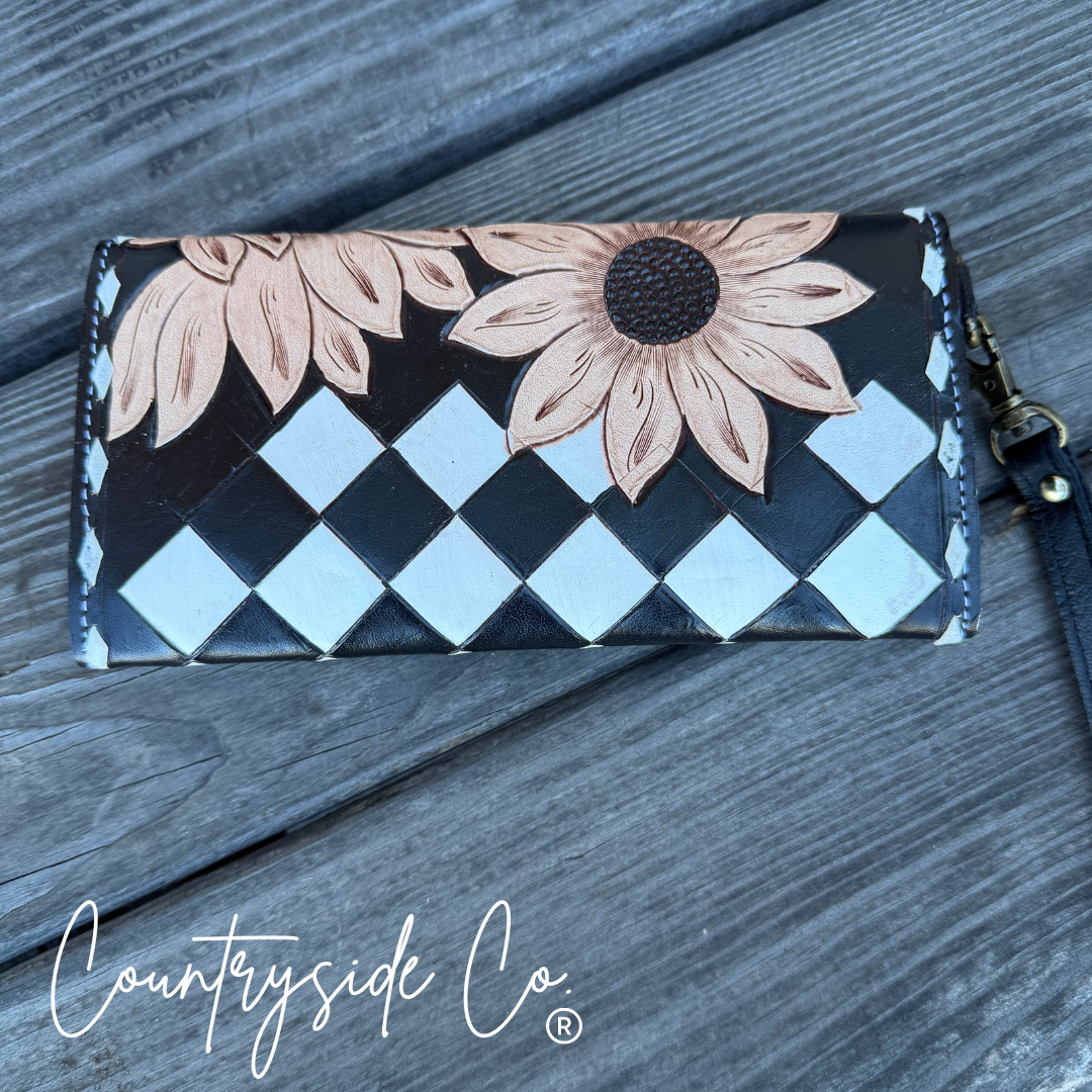 Sunflower Checkered Wallet Wristlet