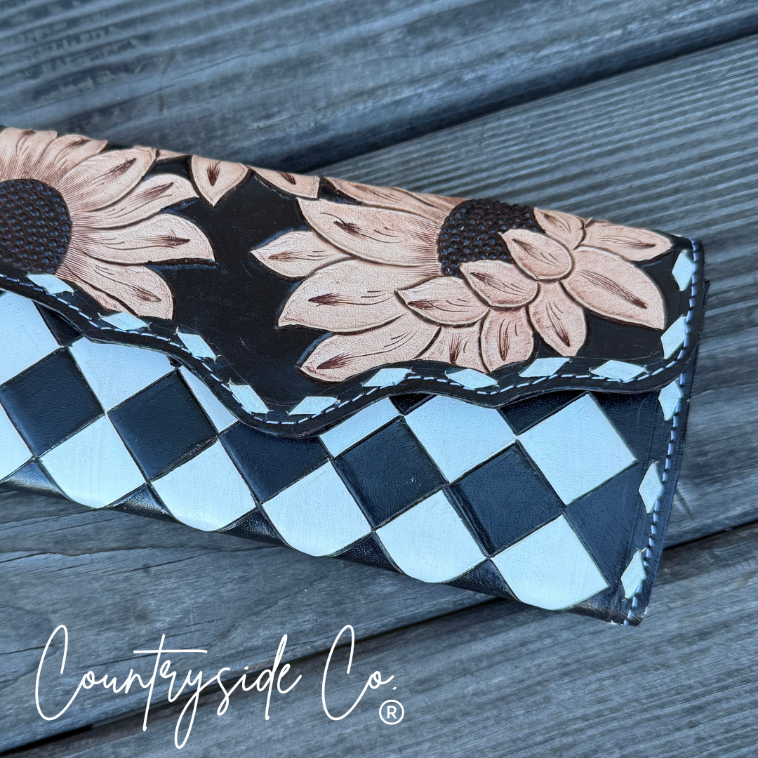 Sunflower Checkered Wallet Wristlet