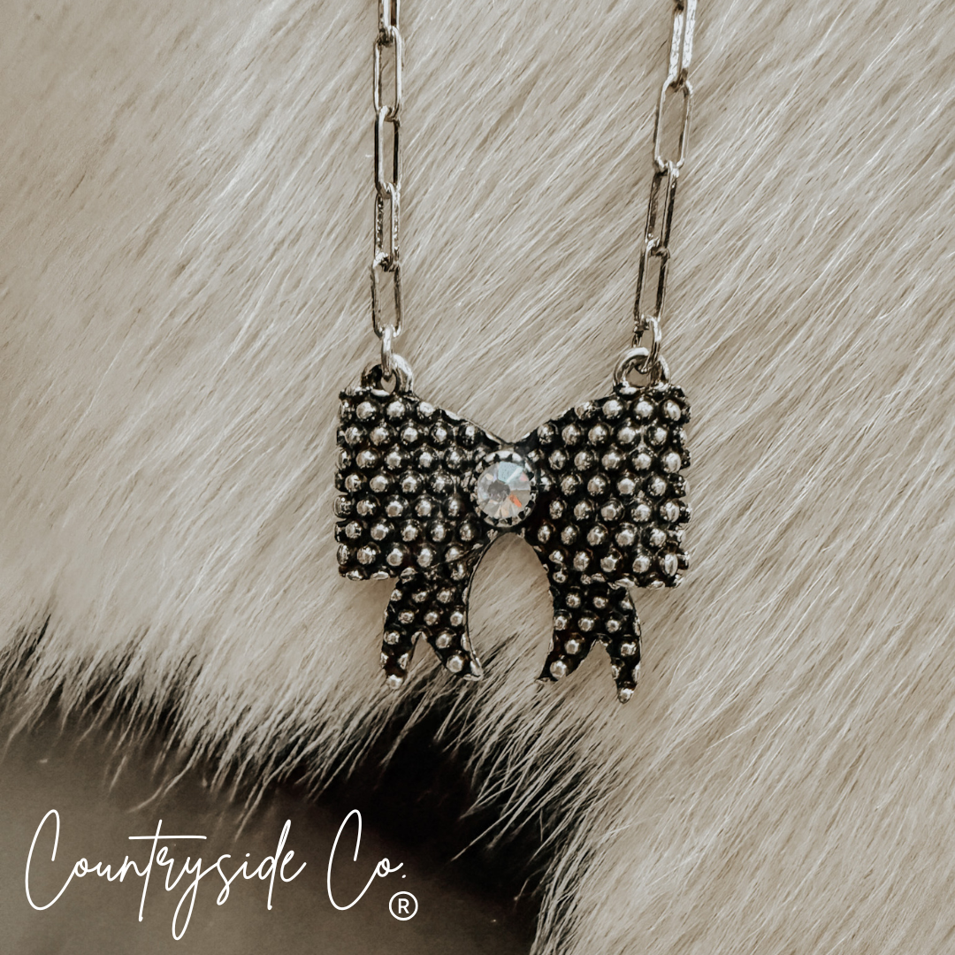 Trendy Bow Necklace with Jewel Accent