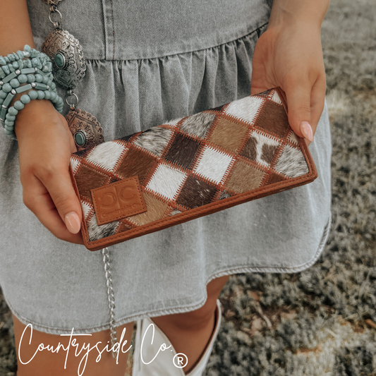 leather cowhide womens wallet, checkered