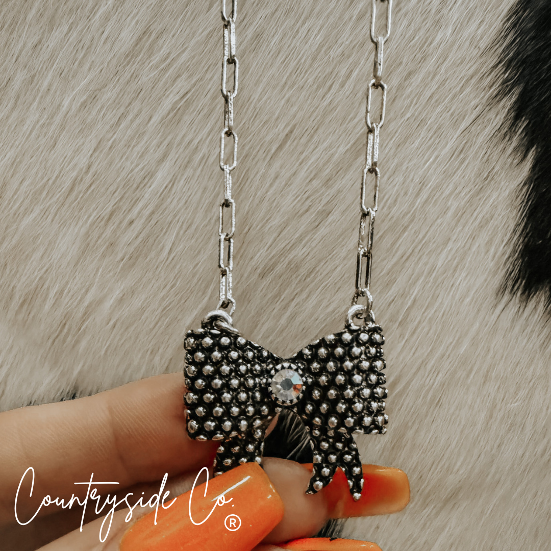 Trendy Bow Necklace with Jewel Accent