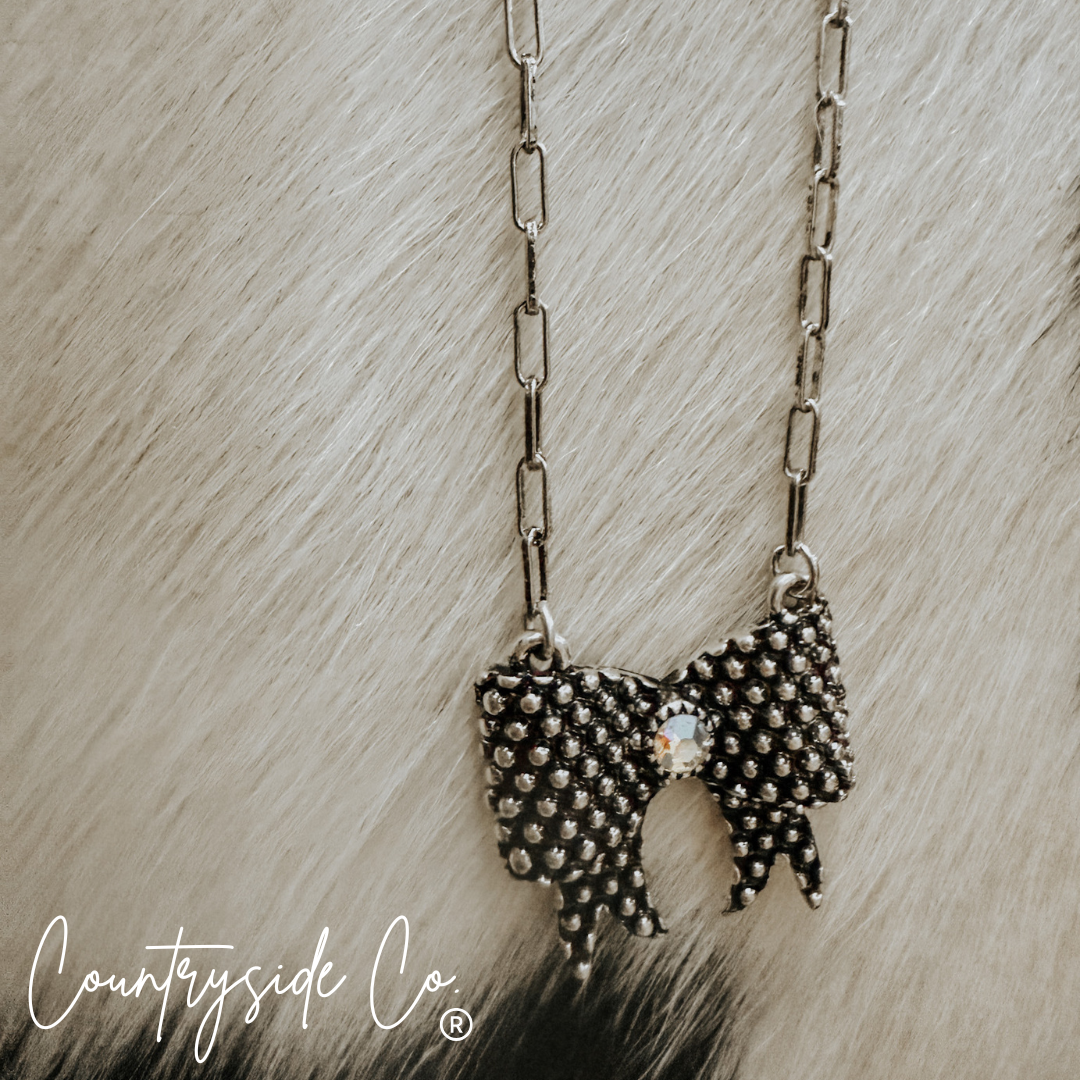 Trendy Bow Necklace with Jewel Accent