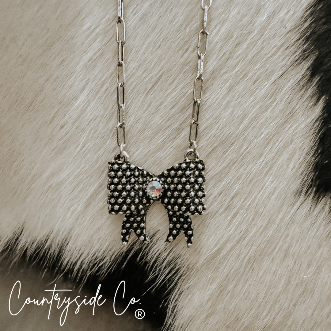 Trendy Bow Necklace with Jewel Accent