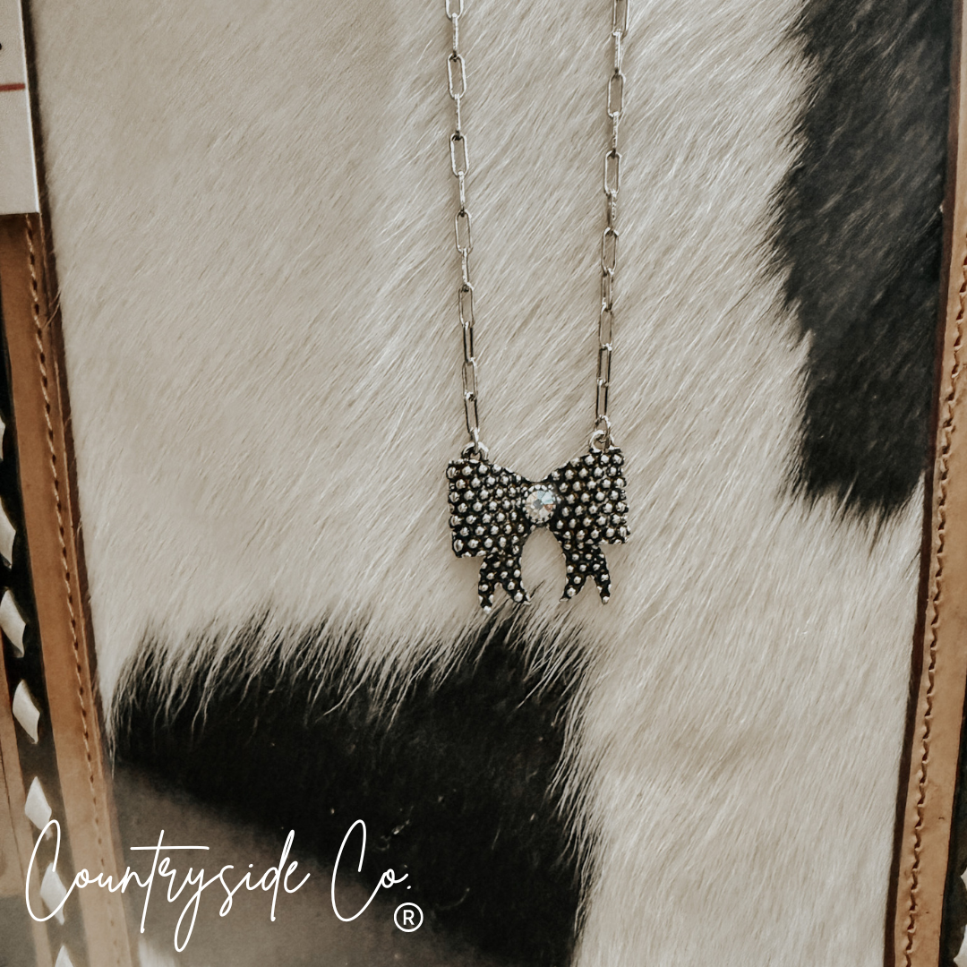 Trendy Bow Necklace with Jewel Accent