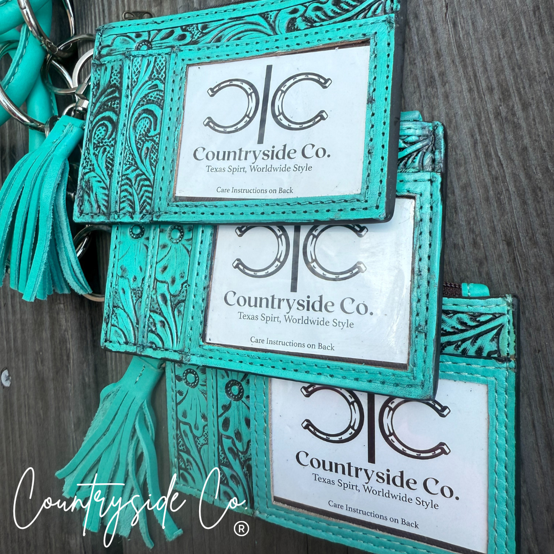 Turquoise Tooled Leather Keychain Wallet