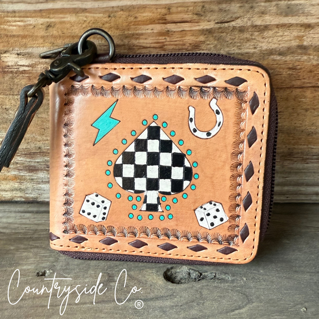 Punchy Cowgirl Tooled Leather Wallet, Wristlet