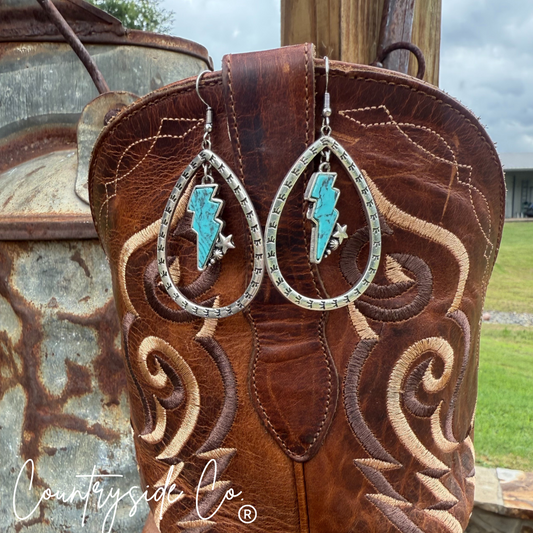 Bolt Dangle Earrings in Pink or Turquoise