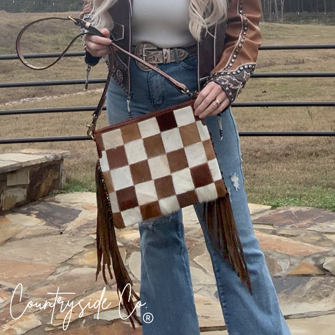 Longhorn Trail Cowhide Checkered Purse