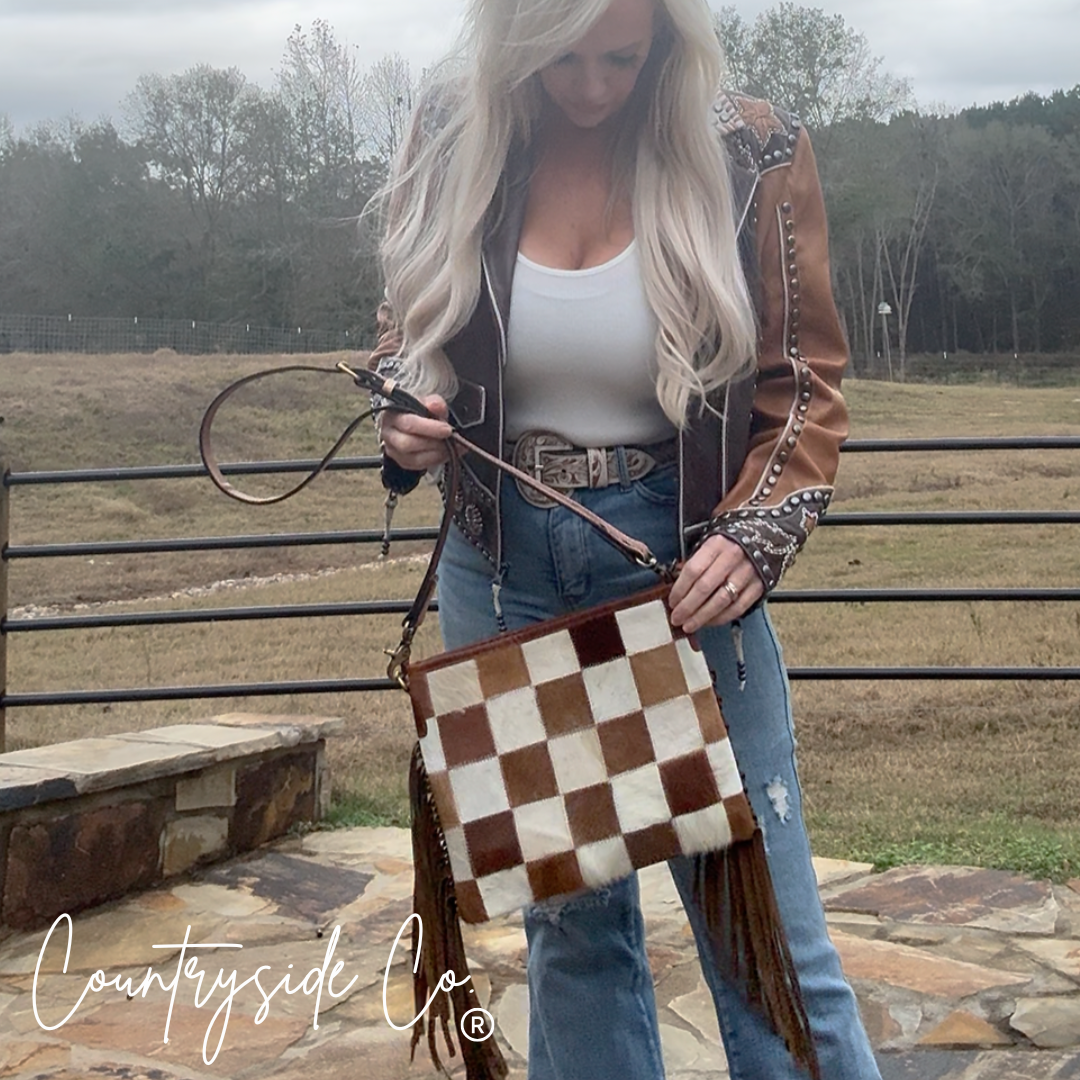 Longhorn Trail Cowhide Checkered Purse