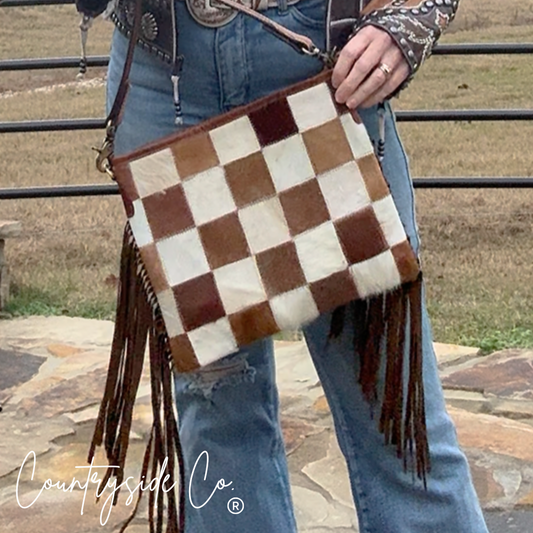 Longhorn Trail Cowhide Checkered Purse