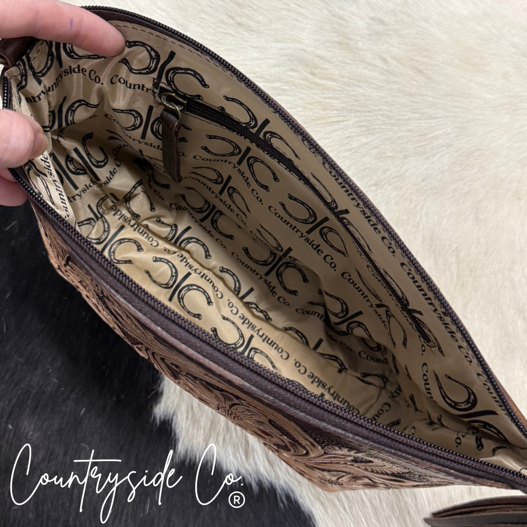 Whiskey Tooled Leather Wristlet - Toiletry Bag
