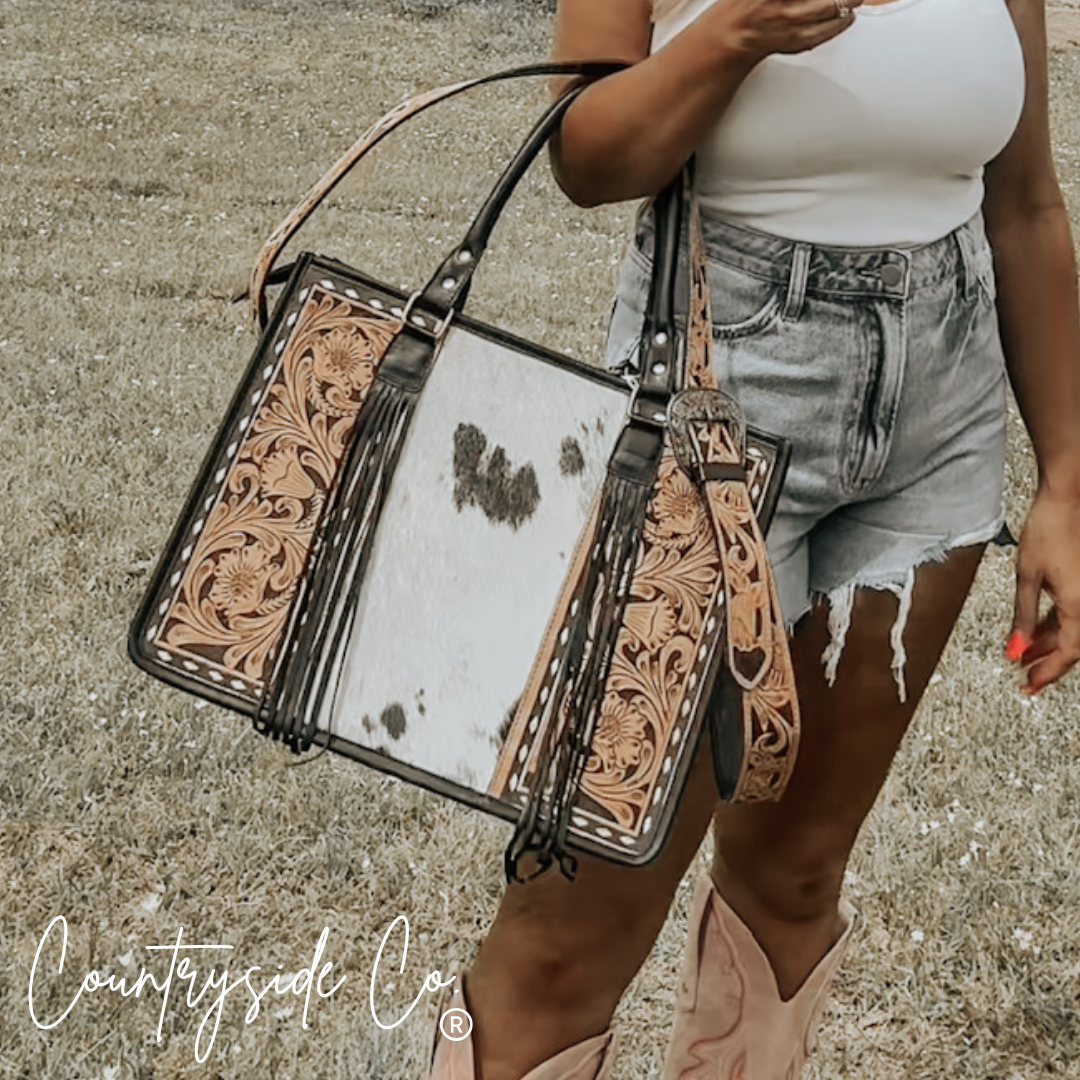 Panhandle Tooled Leather Cowhide Conceal Carry Tote, Computer Bag ...