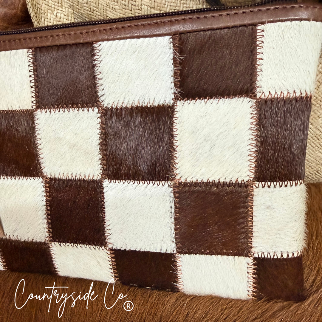 Josie Checkered Cowhide Wristlet Pouch